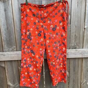 Free People Capri Pants Floral Pull-On‎ Side Tie Casual Red Medium Boho Bohemian